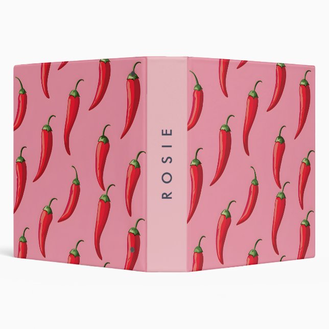 Spicy Red Chili Pepper Pattern on Pink Background  Binder (Background)