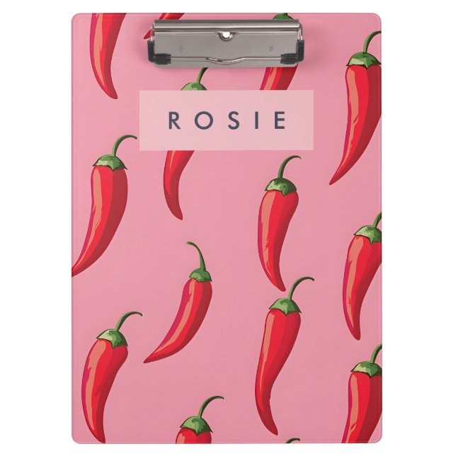 Spicy Red Chili Pepper Pattern on Pink Background  Clipboard (Front)