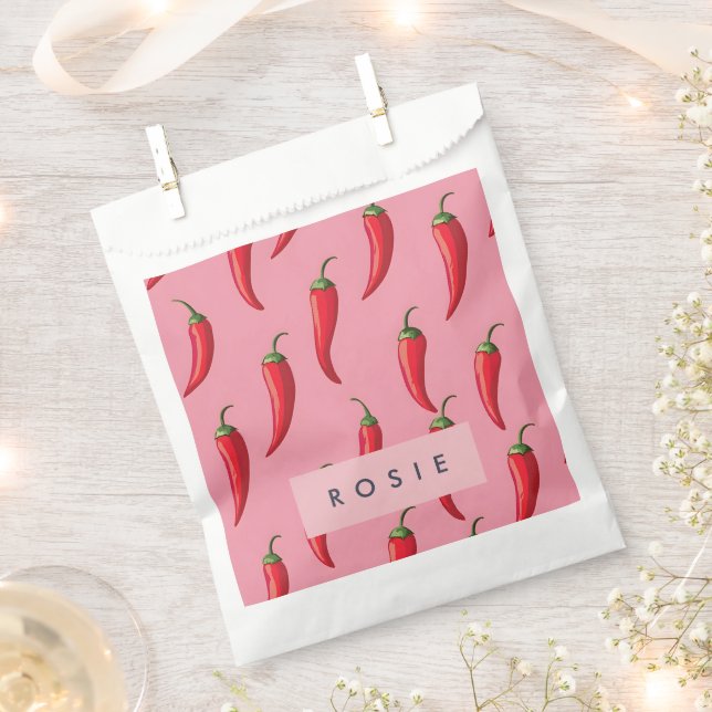Spicy Red Chili Pepper Pattern on Pink Background  Favour Bag (Clipped)