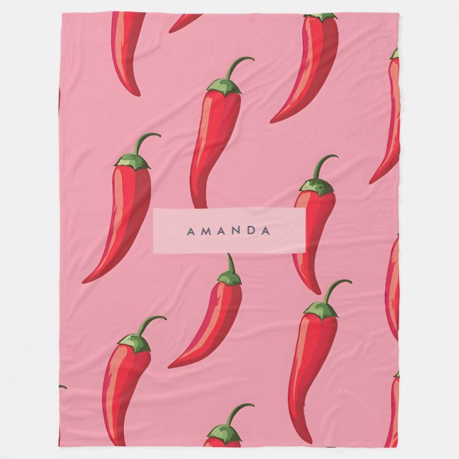 Spicy Red Chili Pepper Pattern on Pink Background  Fleece Blanket (Front)