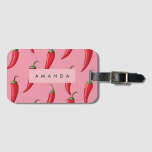 Spicy Red Chili Pepper Pattern on Pink Background  Luggage Tag