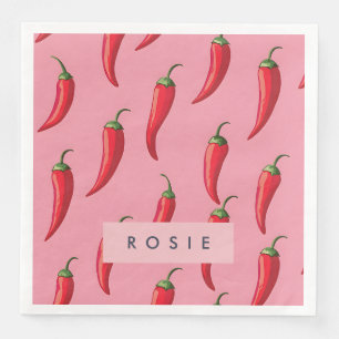 Spicy Red Chili Pepper Pattern on Pink Background  Napkin