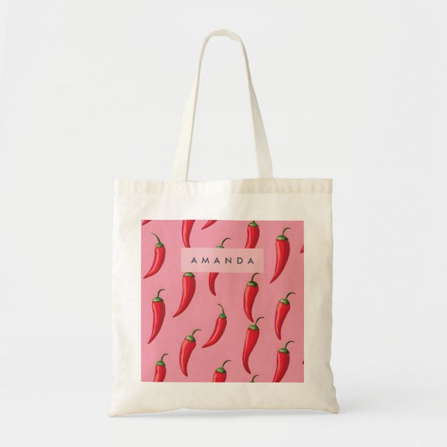 Spicy Red Chili Pepper Pattern on Pink Background  Tote Bag (Front)