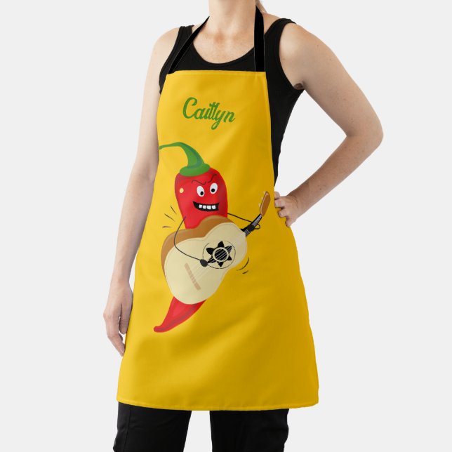 Spicy Red Chili Pepper Playing Guitar Fun Apron (Insitu)