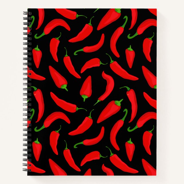 Spicy Red Chili Peppers Graphic Pattern Notebook (Front)