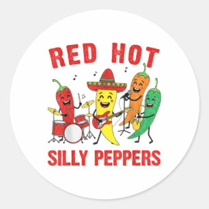 Spicy Red Hot Silly Peppers Band Parody Chili Cart Classic Round Sticker