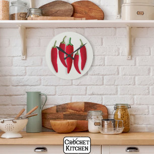 Spicy Red Minimal Crochet Jalapeno Knit Crafts Round Clock