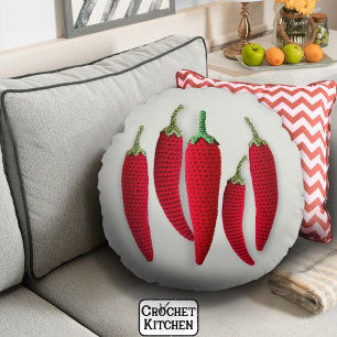 Spicy Red Minimal Crochet Jalapeno Knit Crafts Round Pillow