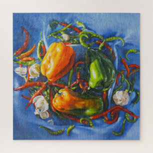 Spicy Still Life with Peppers and Garlic Jigsaw Puzzle