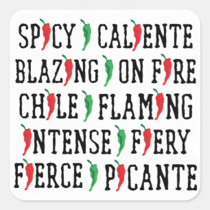 Spicy Words Chile Pepper Design Square Sticker