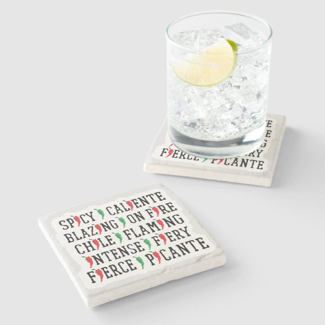 Spicy Words Chile Pepper Design Stone Coaster (Side)