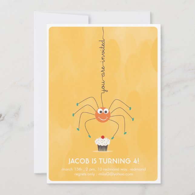 Spider and a cupcake Birthday Party Invitation (Front)
