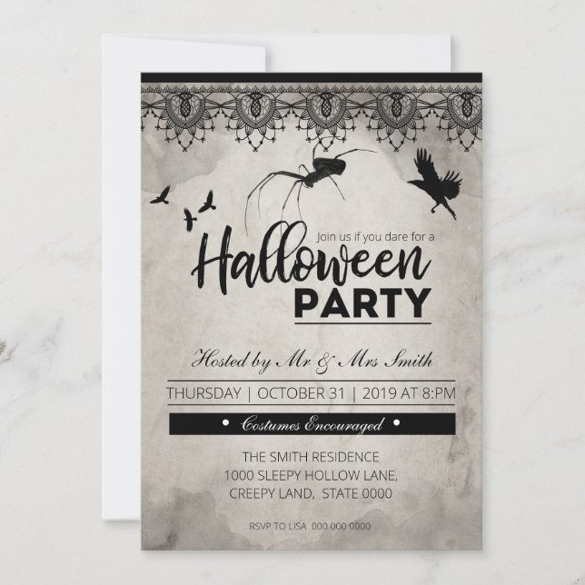 Spider and Crows Halloween party invitation (Front)