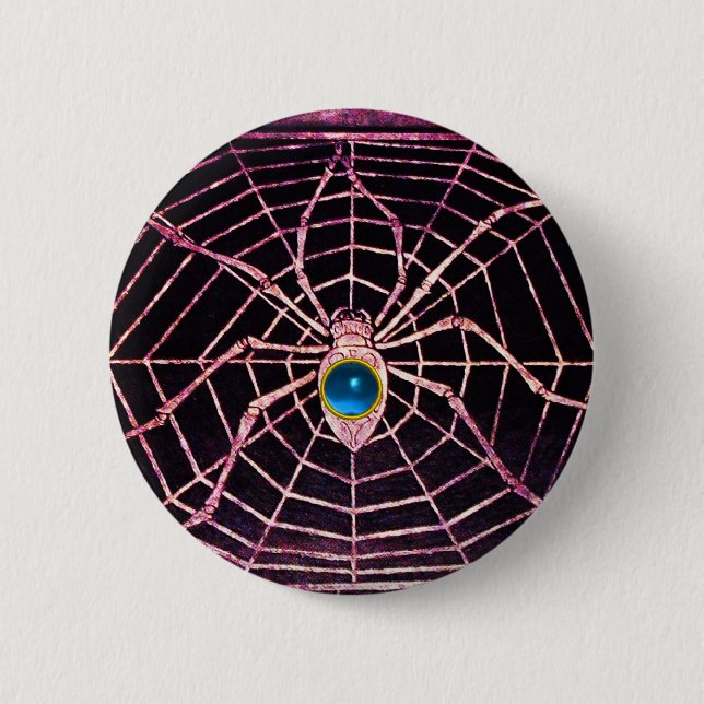 SPIDER AND WEB Blue Sapphire Black 2 Inch Round Button (Front)