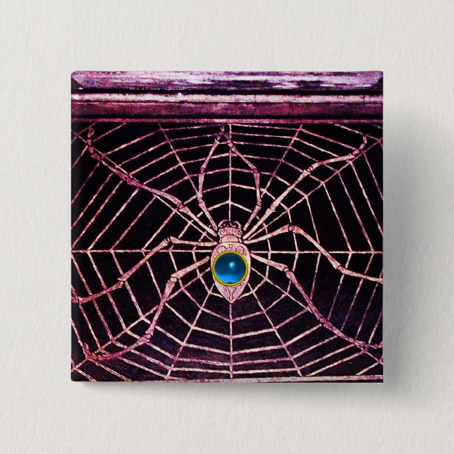 SPIDER AND WEB Blue Sapphire Black 2 Inch Square Button (Front)