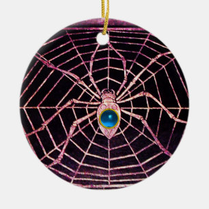 SPIDER AND WEB Blue Sapphire Black Ceramic Ornament