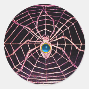 SPIDER AND WEB Blue Sapphire Black Classic Round Sticker