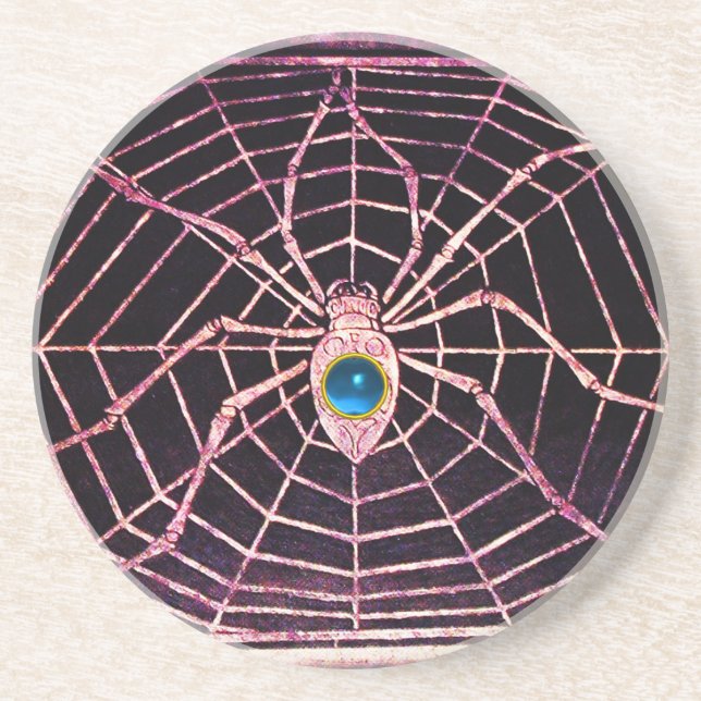 SPIDER AND WEB Blue Sapphire Black Coaster (Front)