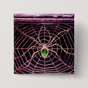 SPIDER AND WEB Green Emerald Black 2 Inch Square Button
