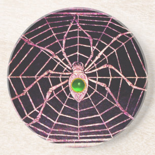 SPIDER AND WEB Green Emerald Black Coaster
