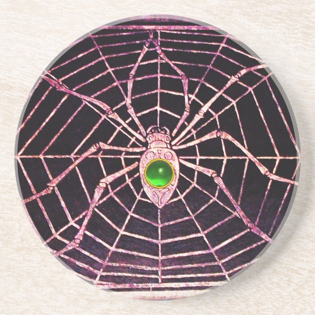 SPIDER AND WEB Green Emerald Black Coaster (Front)
