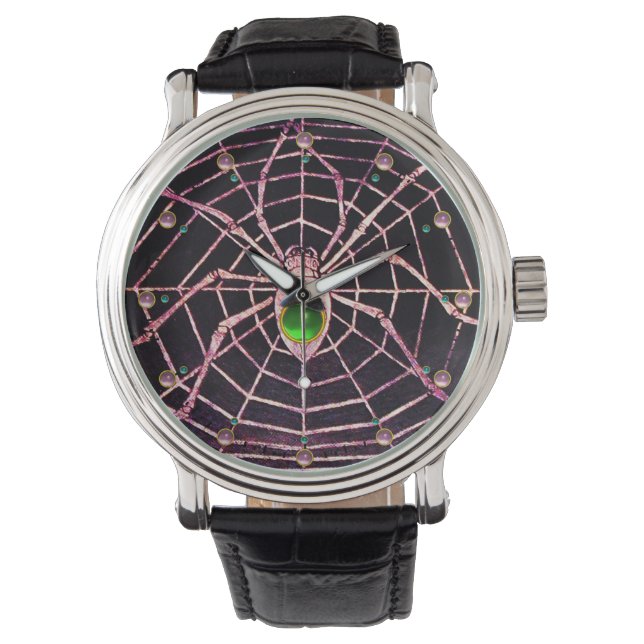 SPIDER AND WEB Green Emerald Pink Gems ,Black Watch (Front)