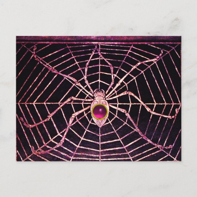 SPIDER AND WEB Pink Fuchsia Amethyst Black Postcard (Front)