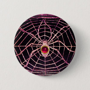 SPIDER AND WEB Pink Fuchsia Ruby Black 2 Inch Round Button