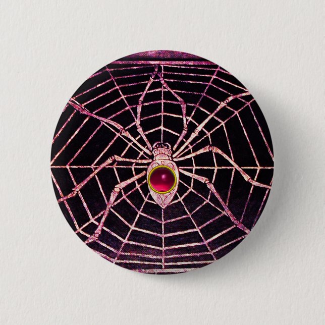 SPIDER AND WEB Pink Fuchsia Ruby Black 2 Inch Round Button (Front)