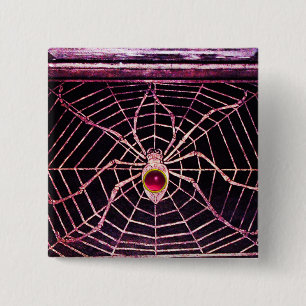 SPIDER AND WEB Pink Fuchsia Ruby Black 2 Inch Square Button