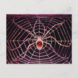 SPIDER AND WEB Pink Fuchsia Ruby Black Postcard