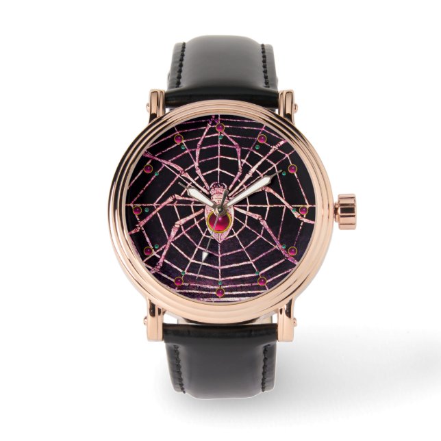 SPIDER AND WEB Pink Fuchsia Ruby Black Watch (Front)