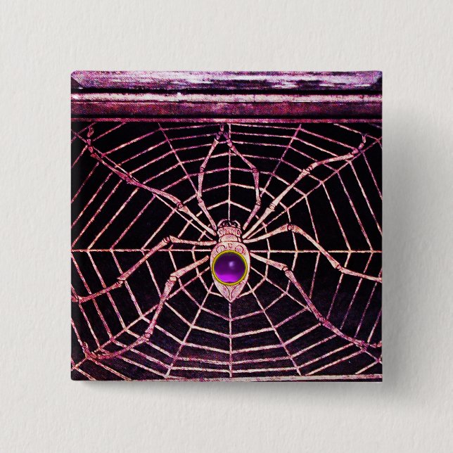 SPIDER AND WEB Purple Amethyst Black 2 Inch Square Button (Front)