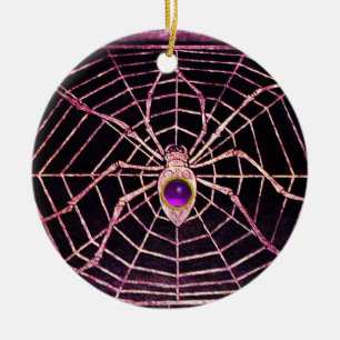 SPIDER AND WEB Purple Amethyst Black Ceramic Ornament