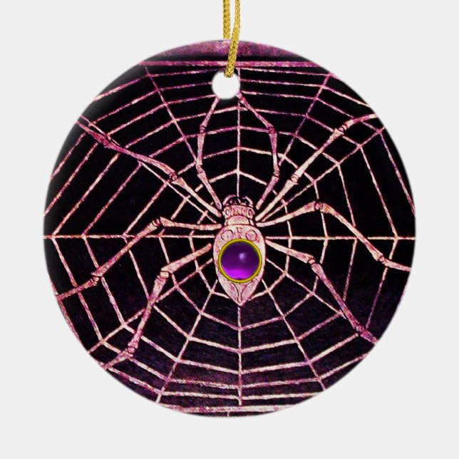 SPIDER AND WEB Purple Amethyst Black Ceramic Ornament (Front)