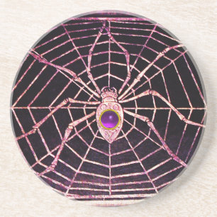 SPIDER AND WEB Purple Amethyst Black Coaster