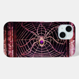 SPIDER AND WEB Purple Gemstone Black iPhone 15 Case