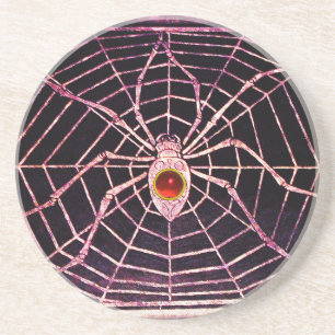 SPIDER AND WEB Red Ruby Black Coaster