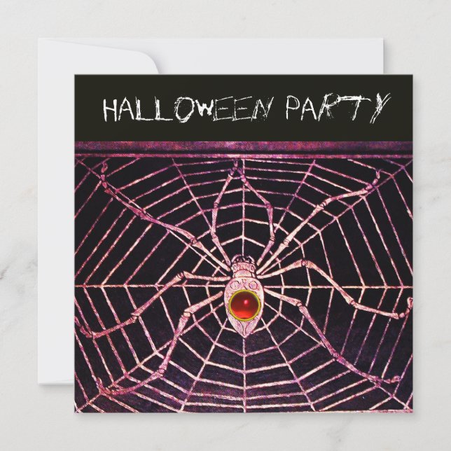 SPIDER AND WEB RED RUBY BLACK HALLOWEEN PARTY INVITATION (Front)