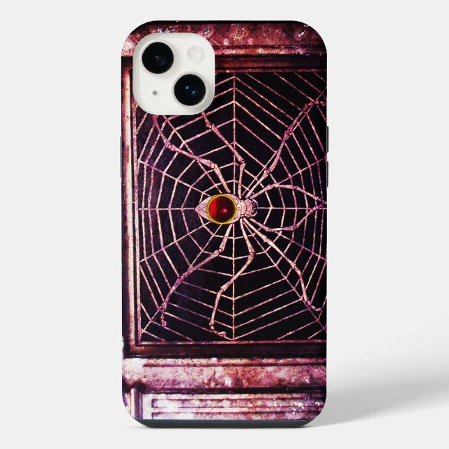 SPIDER AND WEB Red Ruby Black iPhone Case (Back)
