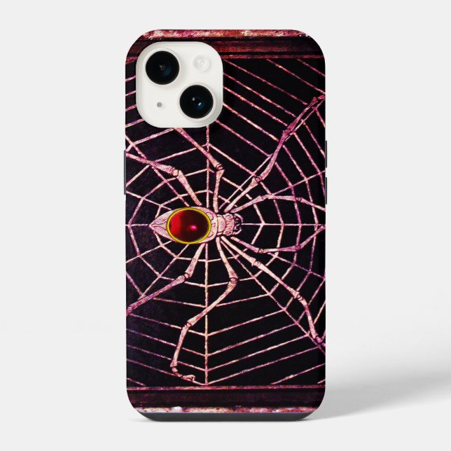 SPIDER AND WEB Red Ruby Black iPhone Case (Back)