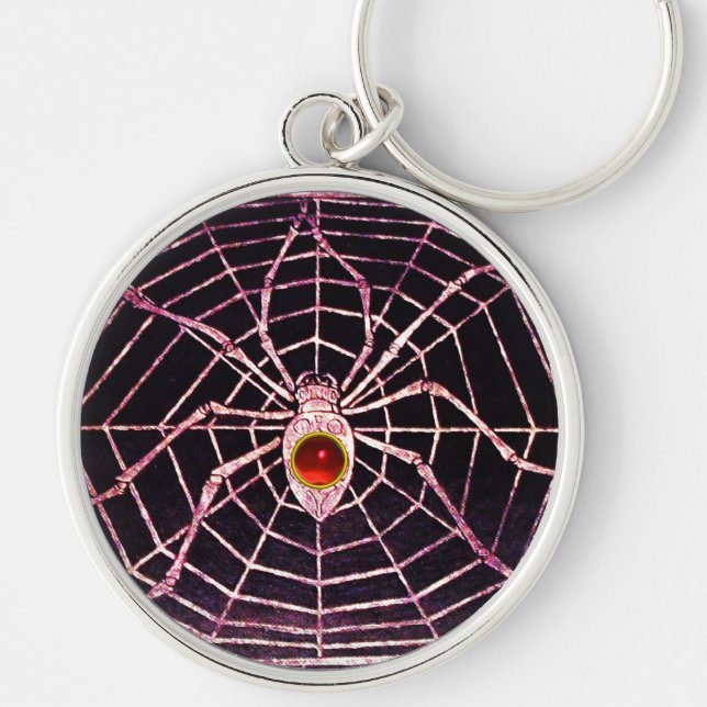 SPIDER AND WEB Red Ruby Black Keychain (Front)