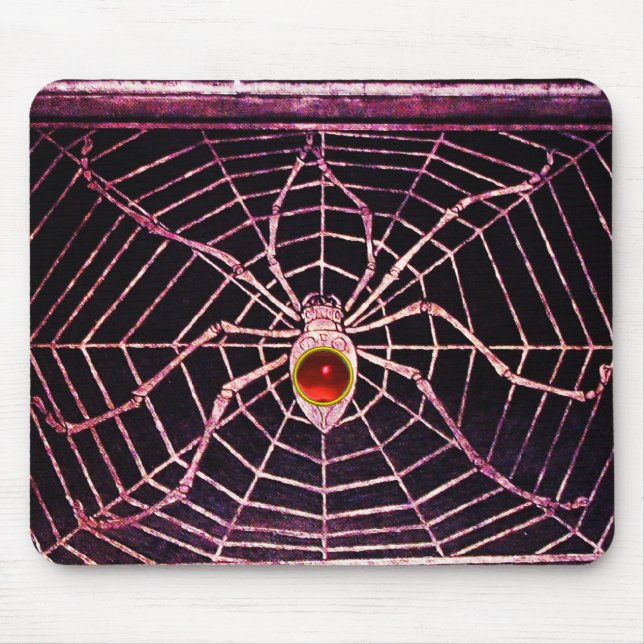 SPIDER AND WEB Red Ruby Black Mouse Pad (Front)