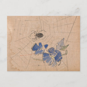 Spider and Web with Blue Flowers Joseph Crawhall Postcard