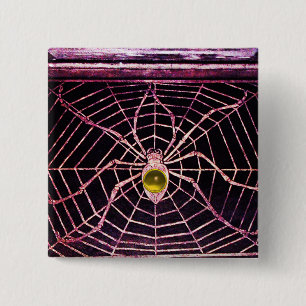 SPIDER AND WEB Yellow Topaz Black 2 Inch Square Button
