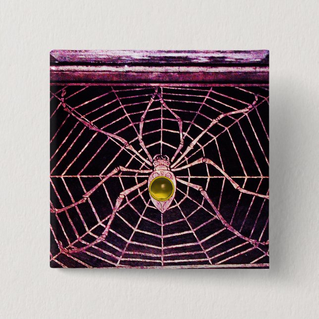 SPIDER AND WEB Yellow Topaz Black 2 Inch Square Button (Front)
