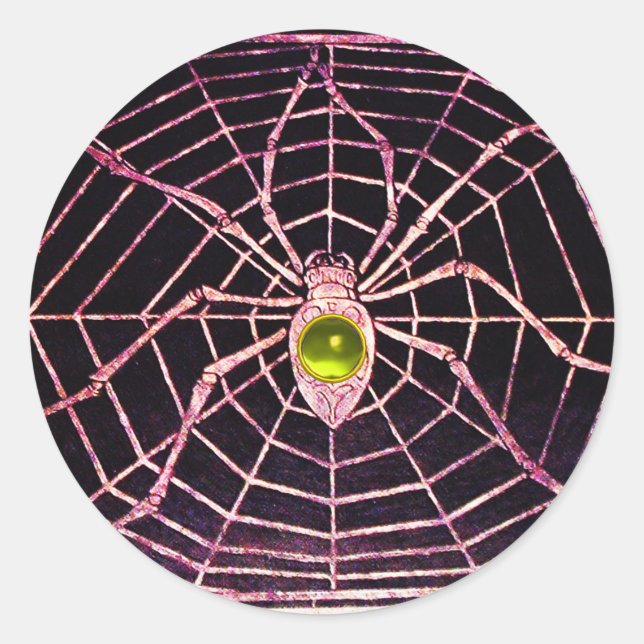 SPIDER AND WEB Yellow Topaz Black Classic Round Sticker (Front)