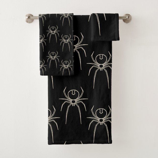 Spider - Bat Black and Bone White Bath Towel Set (Insitu)