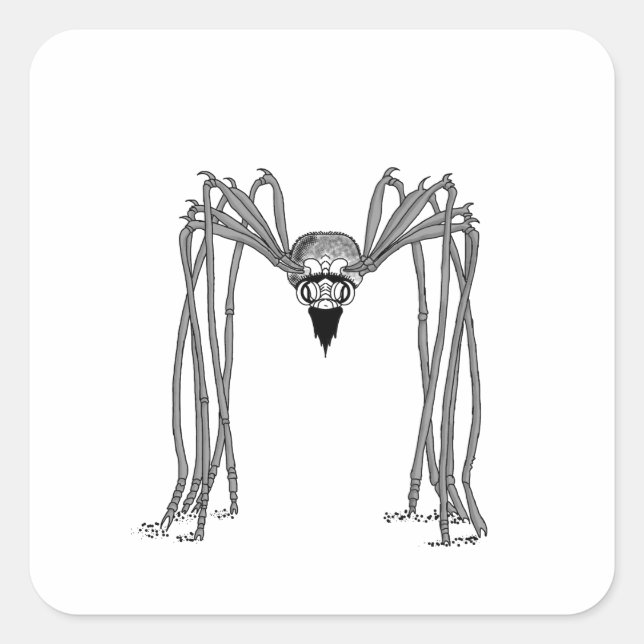 spider . black and white square sticker (Front)