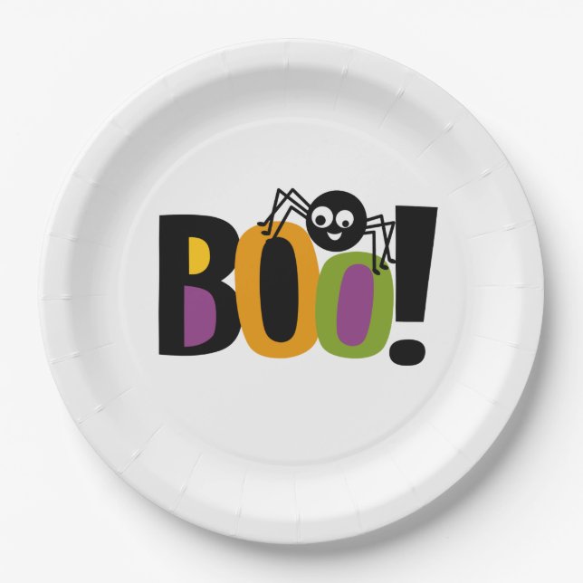 Spider BOO Halloween Paper Plate (Front)